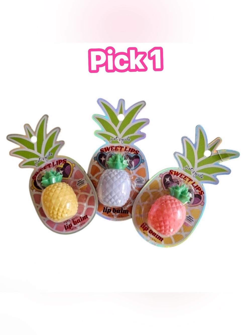🛍️5️⃣ /💲2️⃣5️⃣🛍️ JUST 4 GIRLS - Pineapple Shaped Lip Balm (PICK A COLOR)